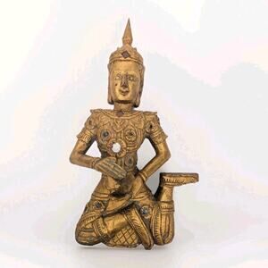 Burmese Mandalay Floating Buddha Gilt Gold Wooden Wall Statue Jeweled Vintage